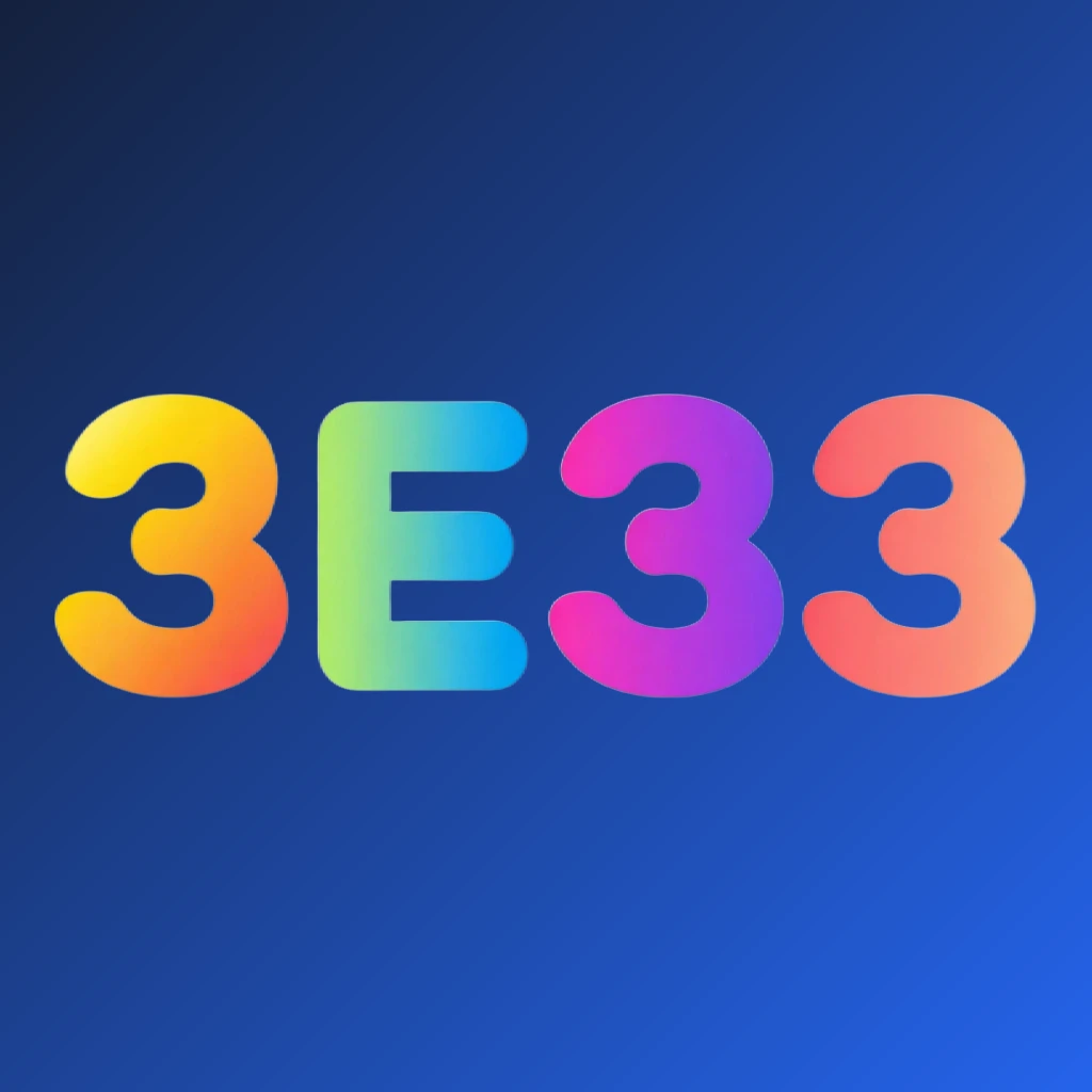 3E33 playful entertainment logo with bright colors and rounded typography in a joyful modern style, designed as a wide horizontal rectangular wordmark with a transparent background for a website header